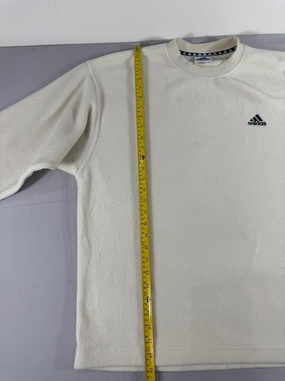 Adidas Men's Large L Fleece Sweatshirt Cream Off White Crewneck Logo