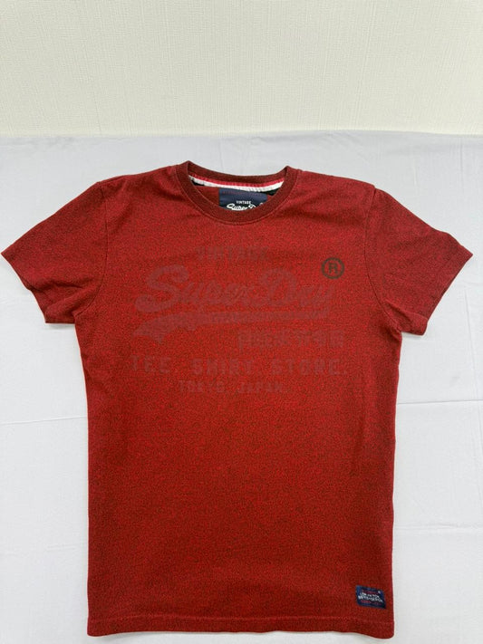 Vintage Superdry Men's Red T-Shirt – Size S, Short Sleeve, Crew Neck