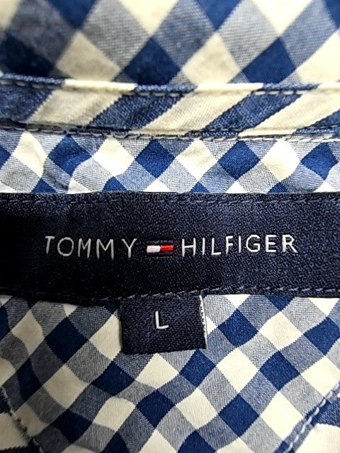 Tommy Hilfiger Men's Navy White Stripe Short Sleeve Oxford Shirt L