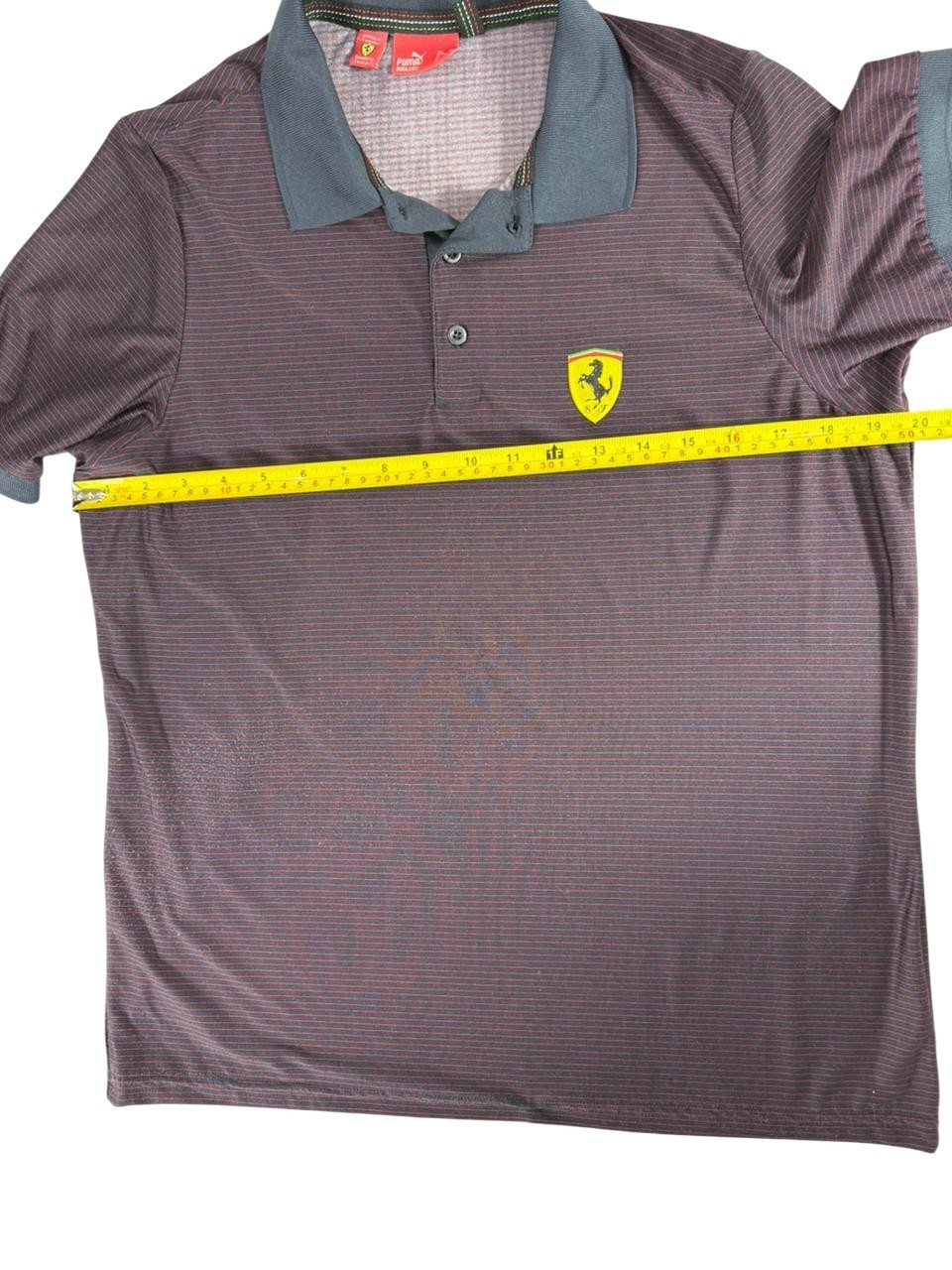 Puma Ferrari Polo Shirt Men's Size M Navy Red Striped Short Sleeve