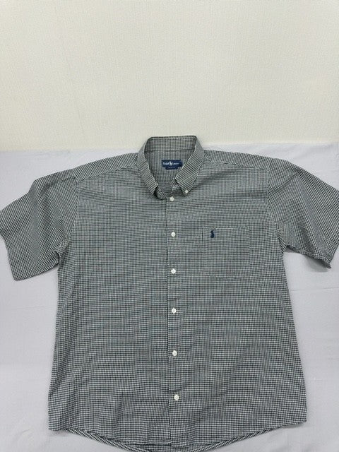 Ralph Lauren Gray Gingham Short Sleeve Button-Down XXL 100% Cotton USA