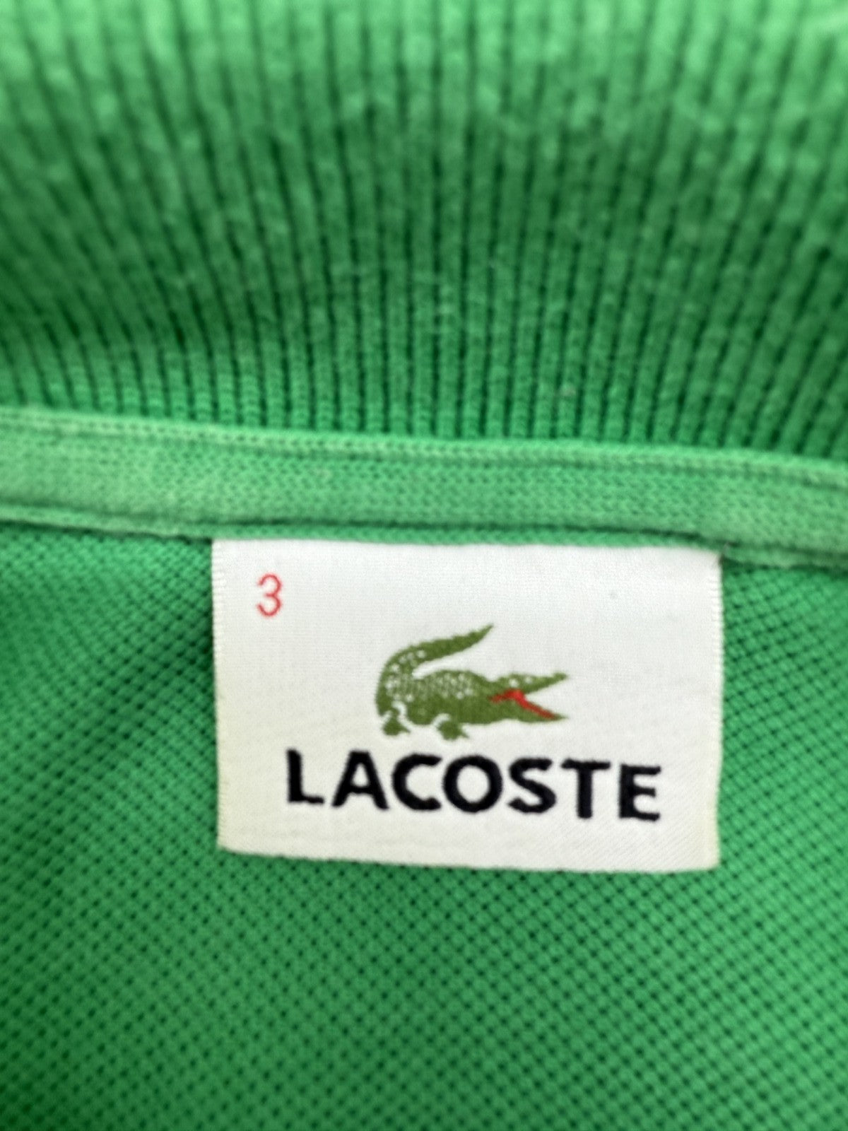 Lacoste L1212 Green Cotton Pique Polo Shirt Size 3 EU Short Sleeve