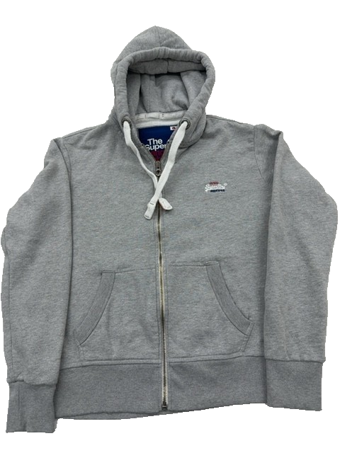 Superdry Men's Grey Zip Hoodie L Orange Label Cotton Blend