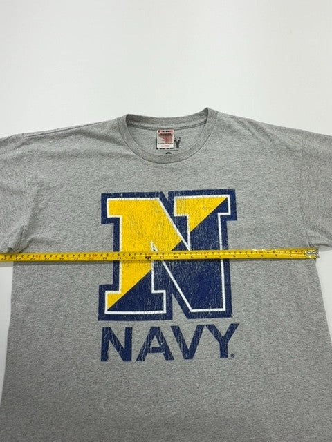 Bayside Men's Heather Grey Navy Graphic T-Shirt Size Large Made in USA
