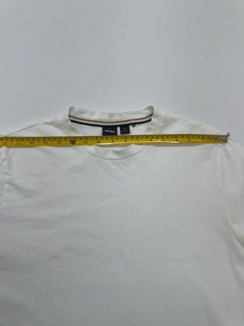 Hugo Boss Men White Logo Cotton Crew Neck T-Shirt Size M Excellent Condition