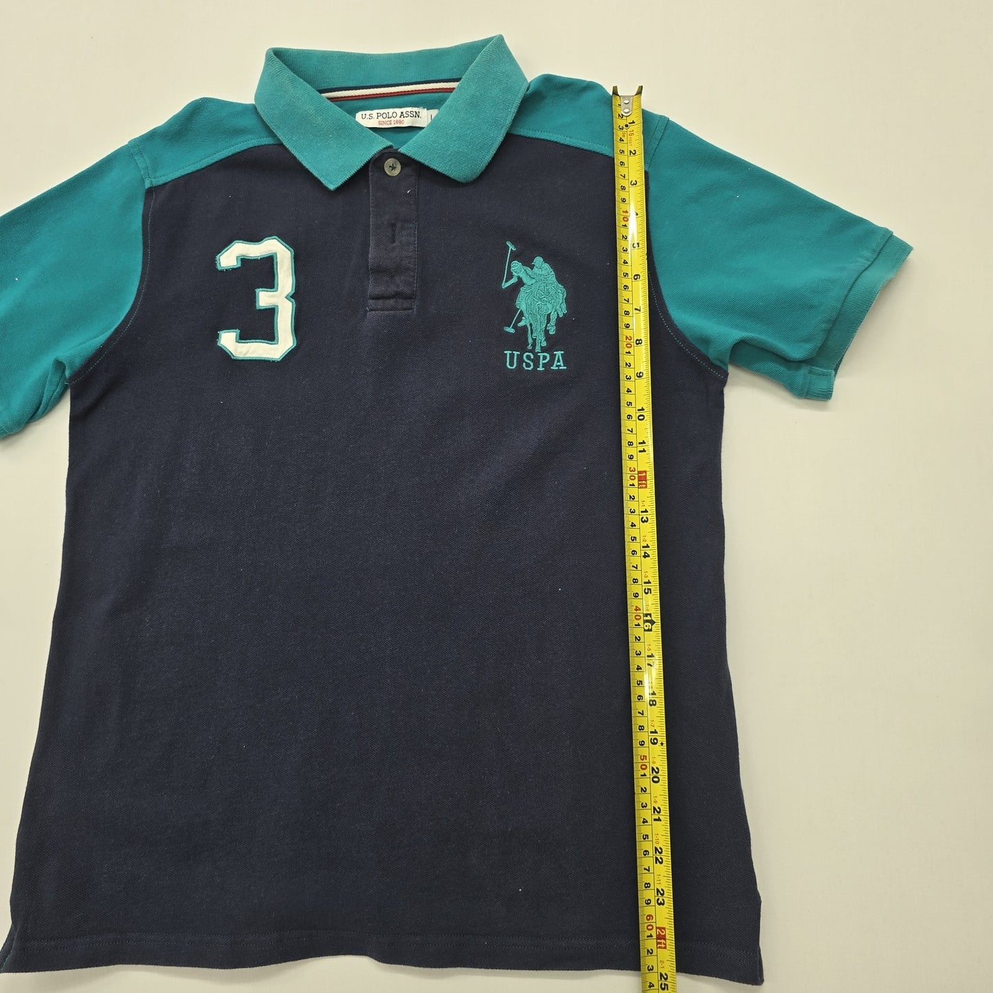 U.S. Polo Assn Boys Teal Color Block Polo Shirt Size 3 Sports Knit