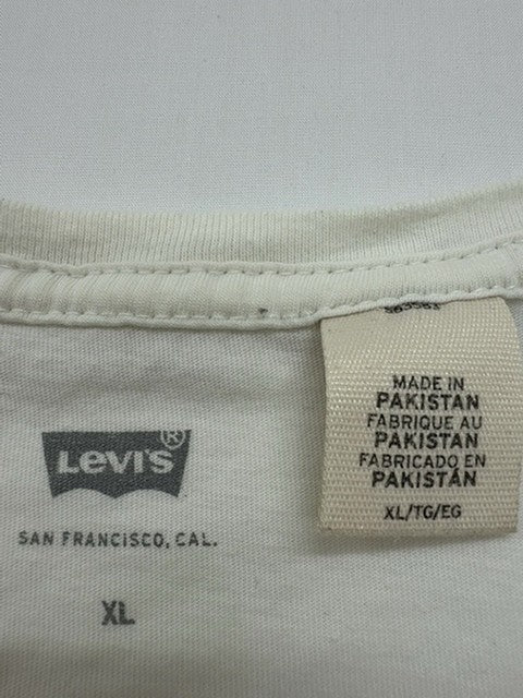 LEVI'S Men White V-Neck T-Shirt Size XL 100% Cotton Jersey Excellent