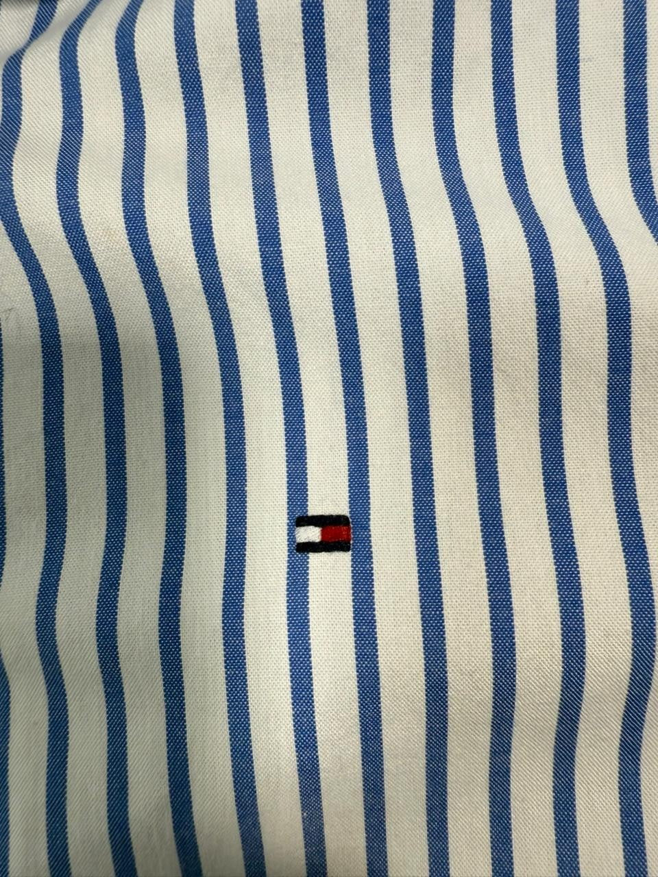 Tommy Hilfiger Women's Blue White Striped Relaxed Fit Button Down Shirt Size S