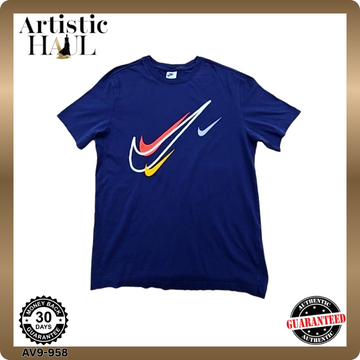 Nike Men's M Navy Swoosh Short Sleeve Cotton Crewneck T-Shirt
