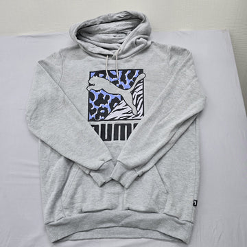 Puma Women's Gray Leopard Print Fleece Hoodie Size M Regular