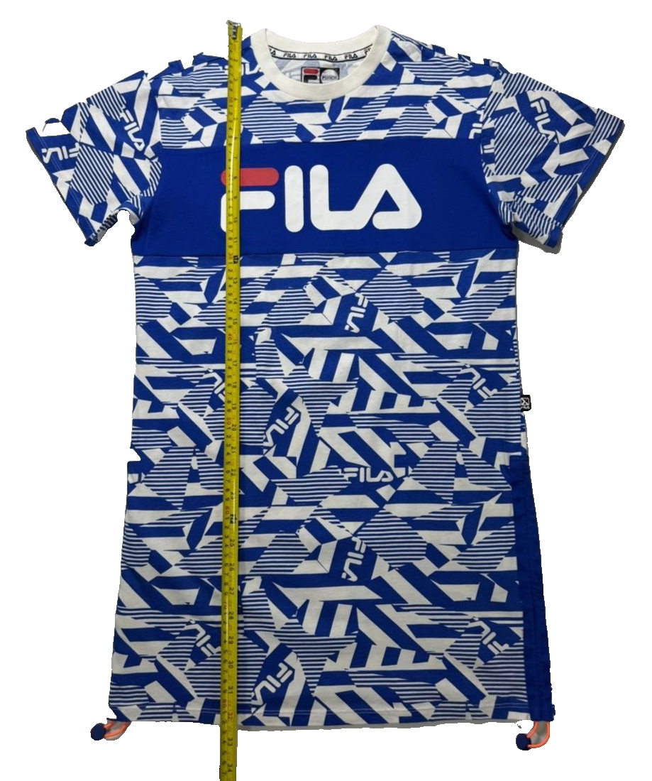 Fila Men's Graphic T-Shirt Blue White All Over Print Logo Short Sleeve - Size S