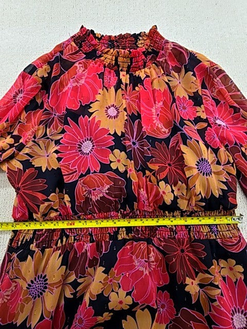Donna Morgan Floral Maxi Dress L Multi Long Bell Sleeve High Neck