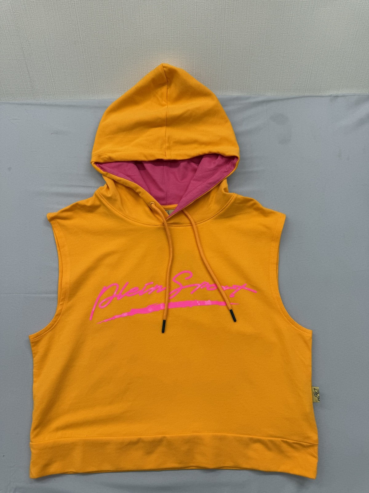 Plein Sport Yellow Sleeveless Hoodie Men's Logo Tiger Print