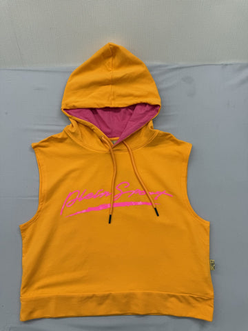 Plein Sport Yellow Sleeveless Hoodie Men's Logo Tiger Print