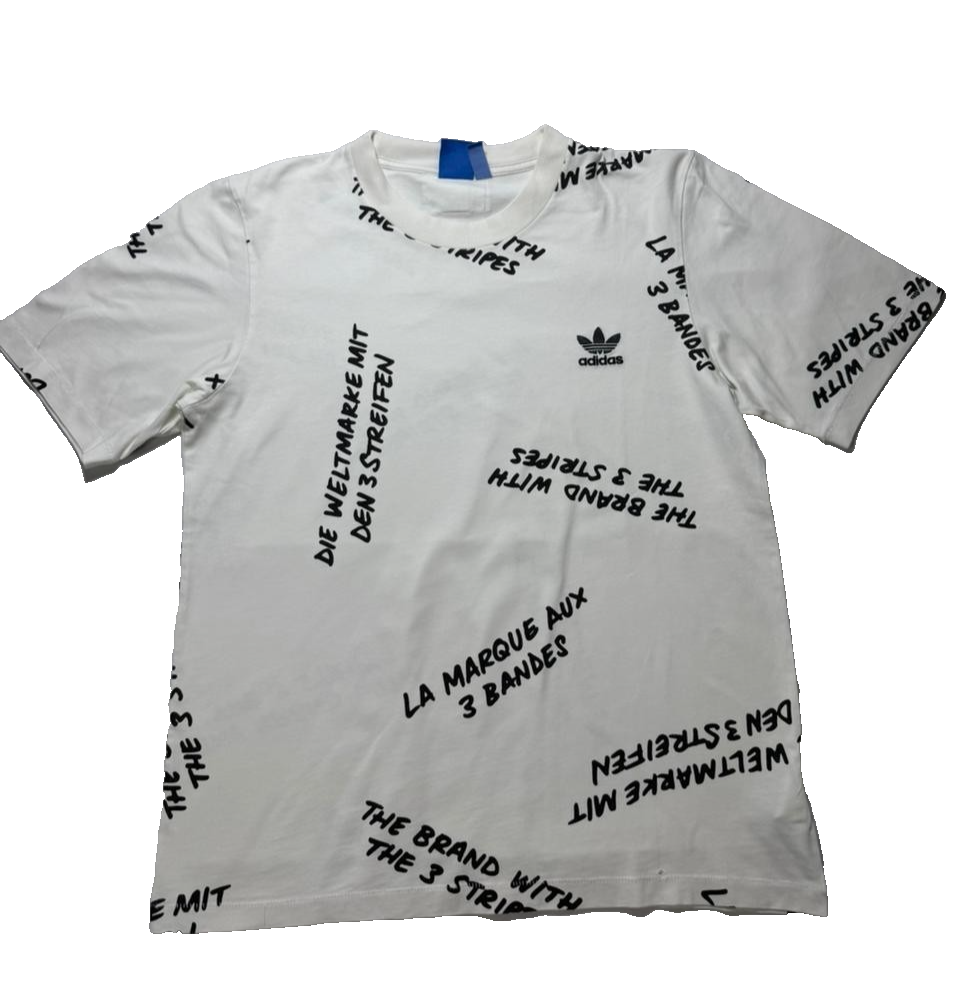 Adidas Men's White Print Solid Crewneck Short Sleeve T-Shirt - Size XS