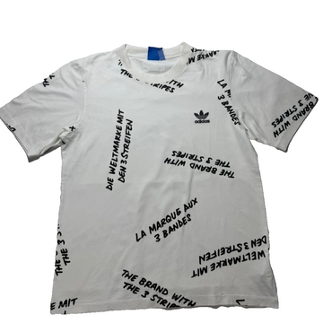 Adidas Men's White Print Solid Crewneck Short Sleeve T-Shirt - Size XS