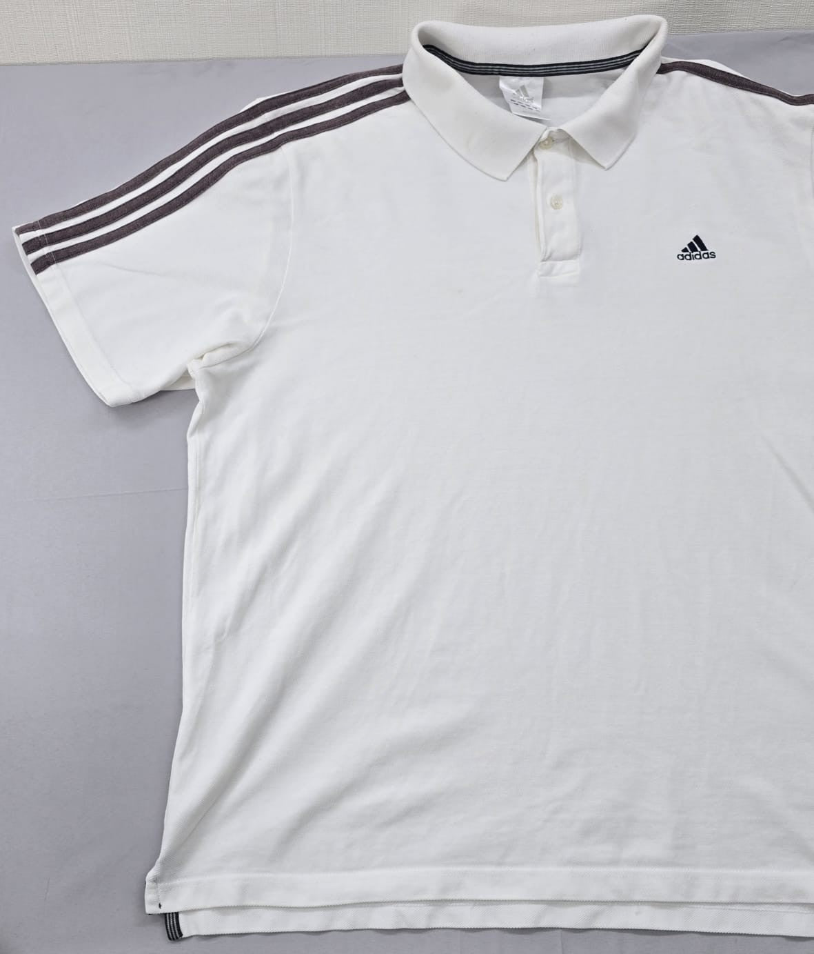 Adidas Men's White Stripe Polo Shirt Short Sleeve XL
