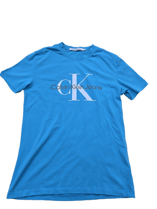 Calvin Klein Jeans Men's Blue T-Shirt – Size M, Logo, Short Sleeve