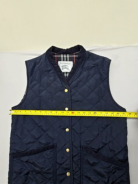 Burberry Women's Navy Quilted Vest Gold Accents 31.5" Chest