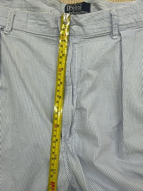 Polo Ralph Lauren Vintage Seersucker Stripe Pleated Shorts 40x40 Blue USA