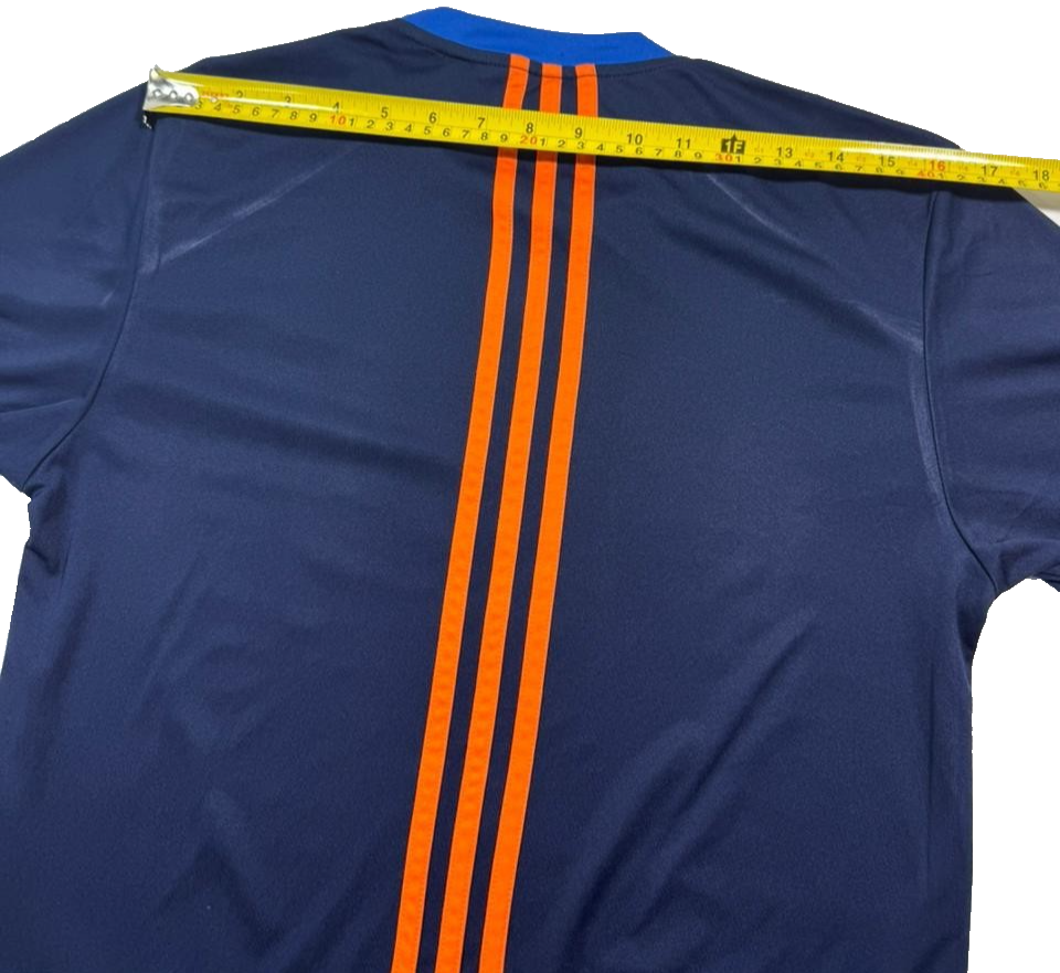 Adidas Barricade Men's Performance T-Shirt In Mystery Blue With Glow Orange - S