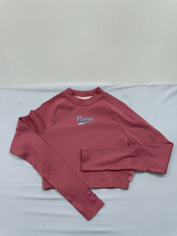 Puma Women's Burgundy Ribbed Long Sleeve Crop Top M