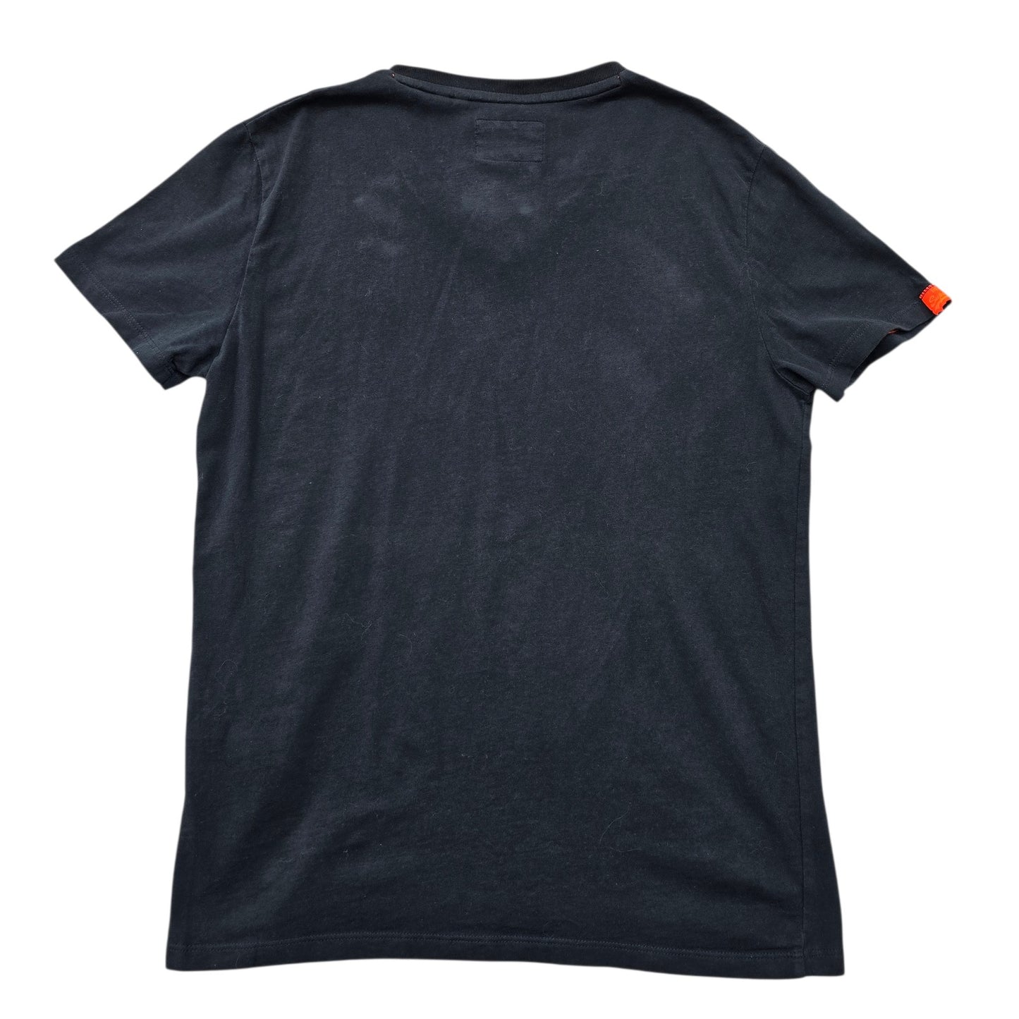 Superdry Men's Navy V-Neck Cotton T-Shirt Size M Orange Trim