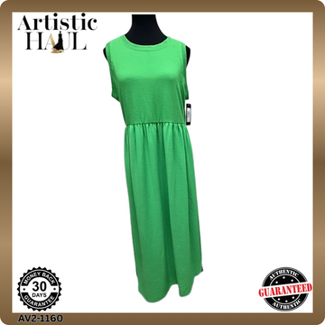 Isaac Mizrahi Green Maxi Dress Sleeveless Crew Neck Ruched Waist L