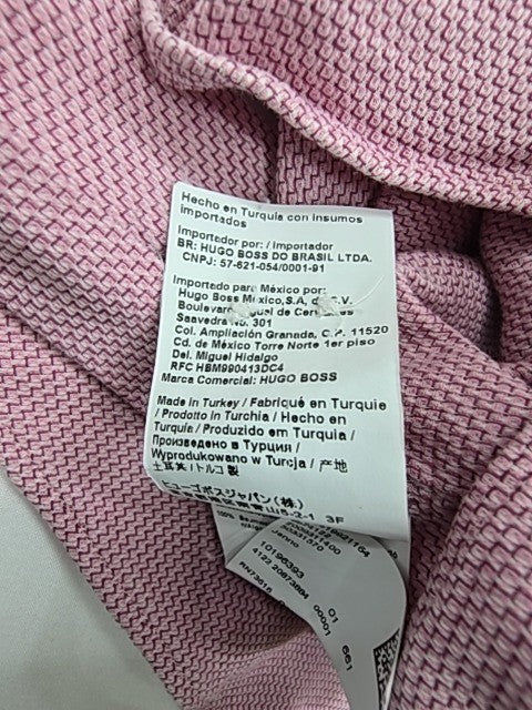 BOSS Mens Pink Slim Fit Dress Shirt Size 42 Long Sleeve Button-Down