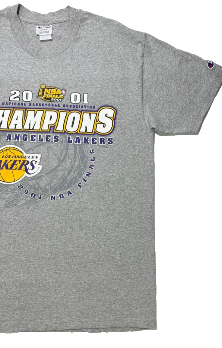 2001 Lakers Nba Finals Championship T-Shirt Mens | Size: L | Gray | Short Sleeve