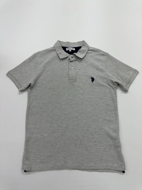 U.S. Polo Assn Boys Gray Embroidered Polo Shirt Size M Button Front