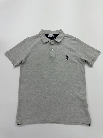 U.S. Polo Assn Boys Gray Embroidered Polo Shirt Size M Button Front