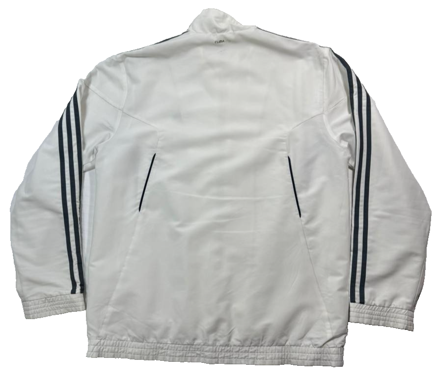 Vintage Adidas Full-Zip Windbreaker Jacket In White With Black Stripes - Size M