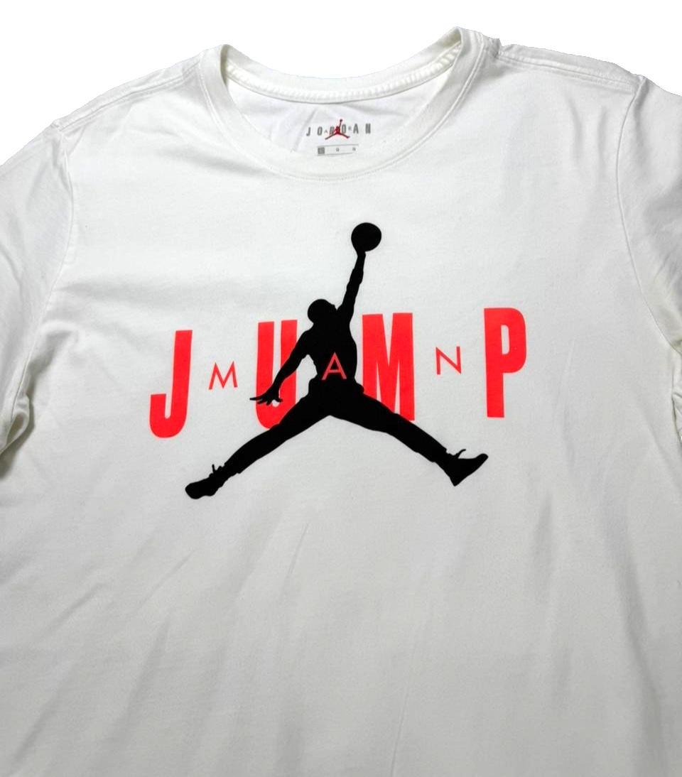 Pre-loved Jordan Jumpman Crew T-Shirt in white — regular fit, cotton, Size L. 16% off retail. Authenticity guaranteed. Shop now at Artistic Haul UAE.