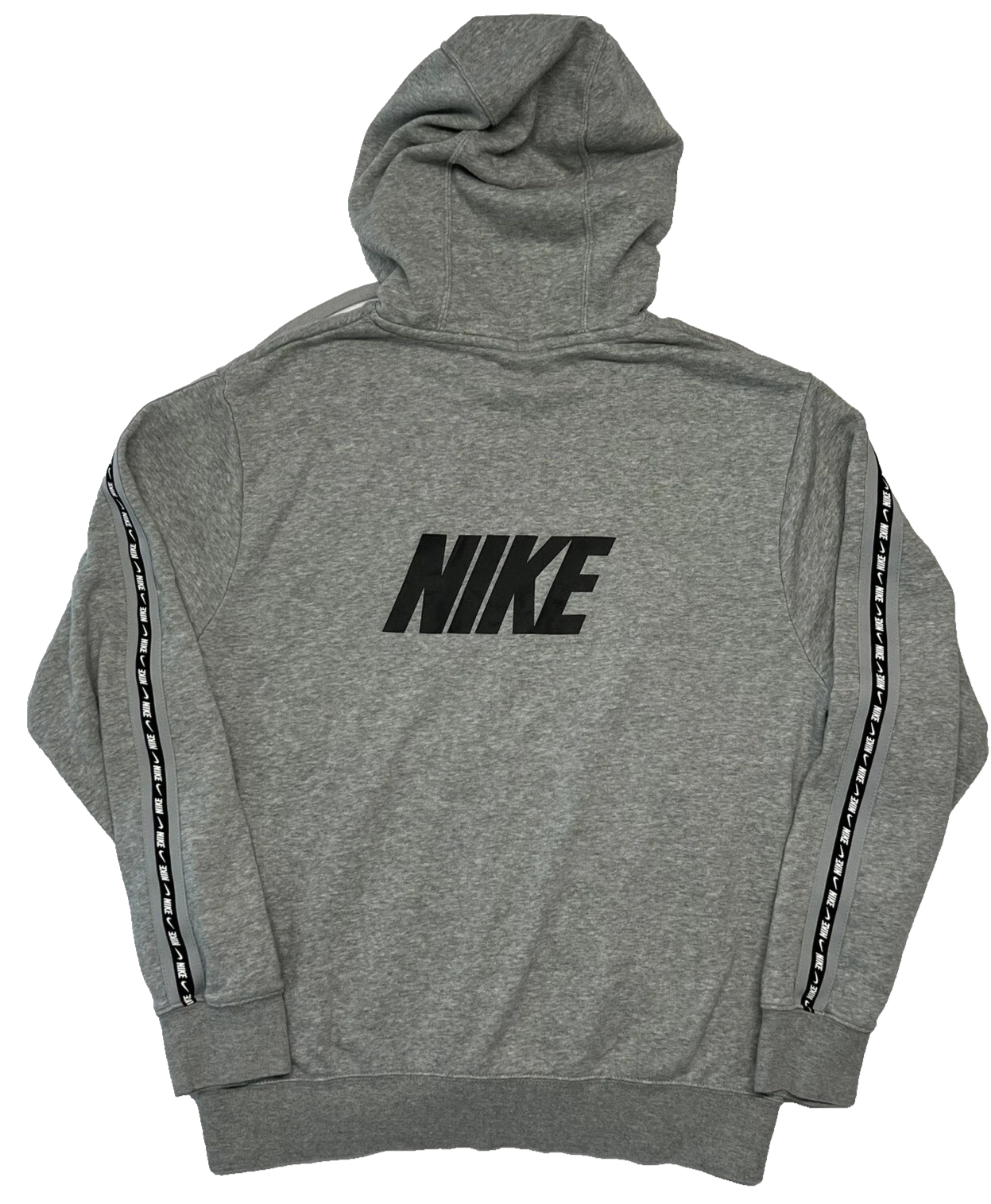 Nike Men's Grey Pullover Hoodie Tape Logo On Sleeves Black Graphics Size S