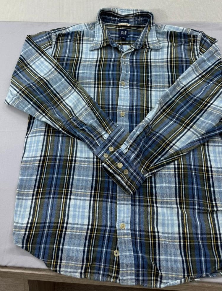Gap Men's Blue Multi Plaid Flannel Button-Down Shirt XXL Relaxed Fit