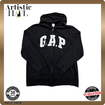 Gap Men's Black Zip-Up Fleece Hoodie Relaxed Fit Adult