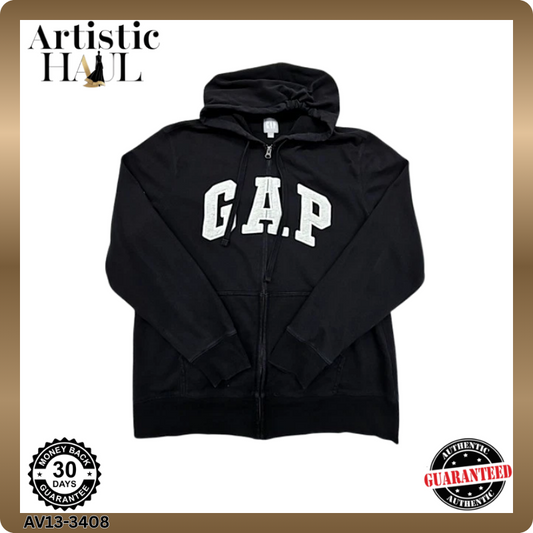 Gap Men's Black Zip-Up Fleece Hoodie Relaxed Fit Adult