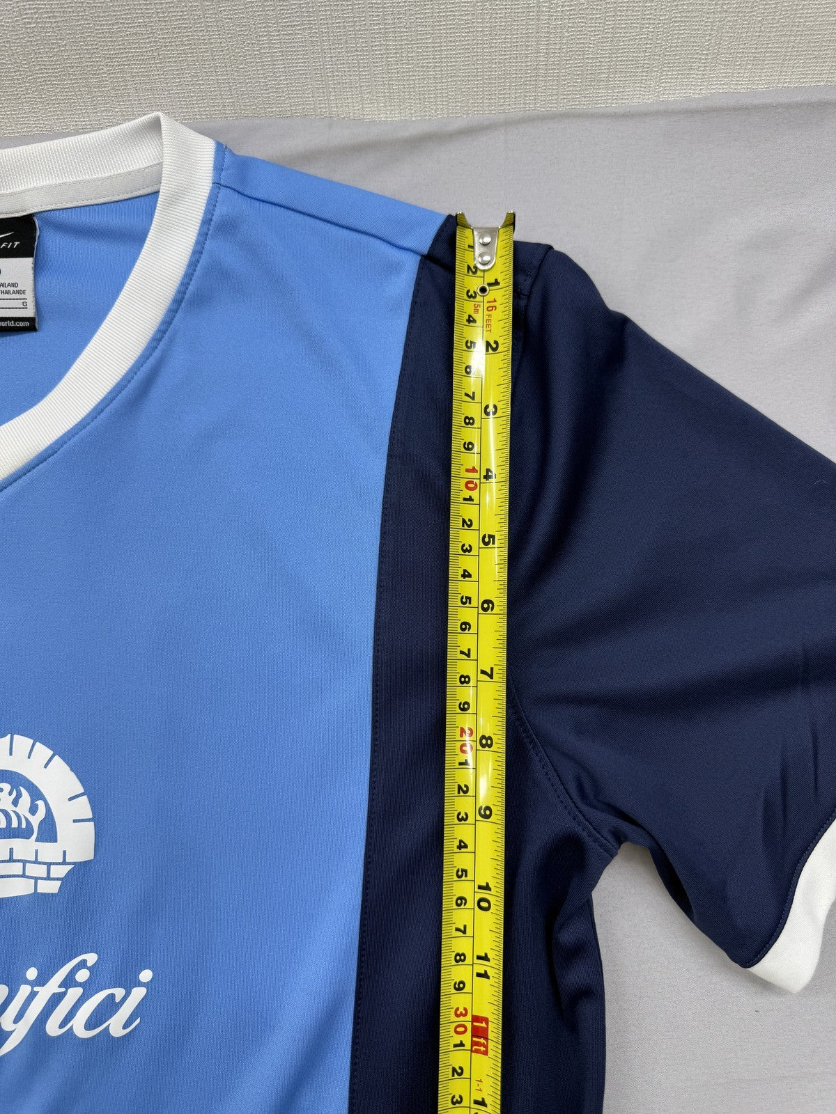 Nike Men's L Navy/Light Blue Striped Dri-FIT Soccer Jersey V-Neck