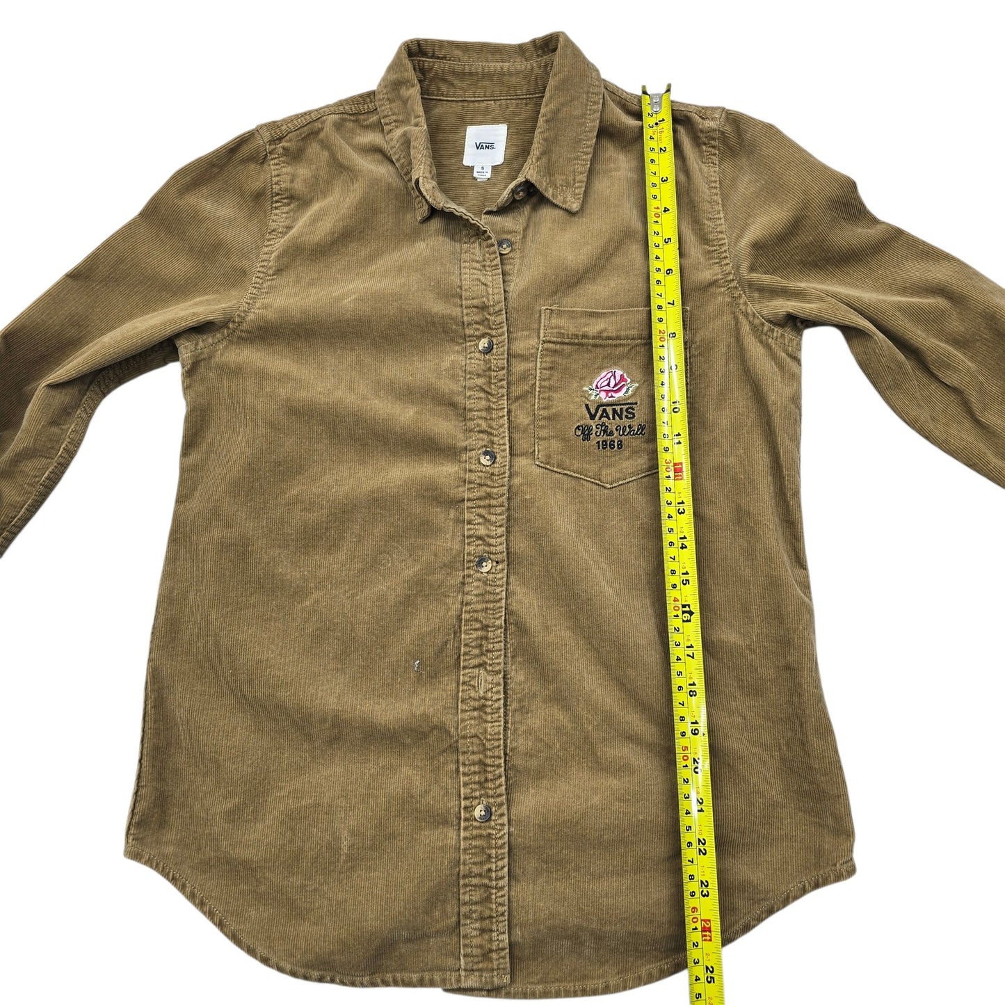 Vans Unisex Khaki Corduroy Button-Up Long Sleeve Shirt S