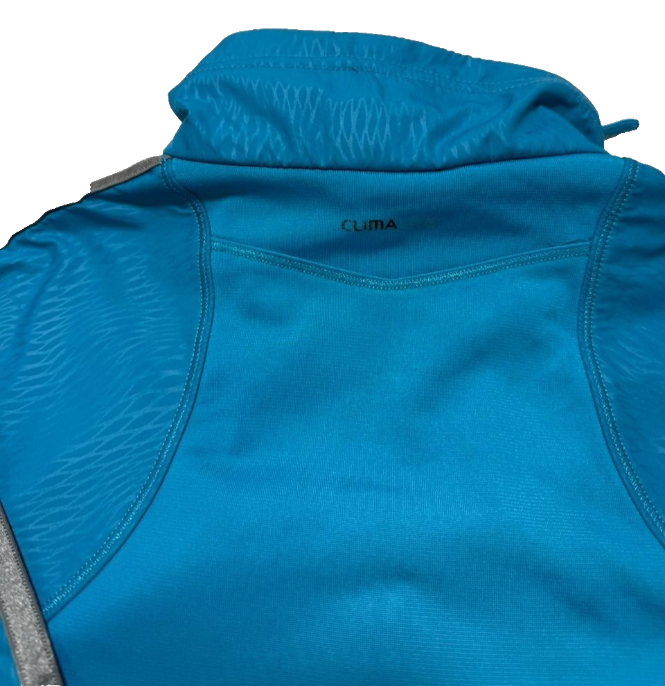 Women's Adidas Teal Blue Gray 3 Stripe Full Zip Track Jacket Activewear Top - S