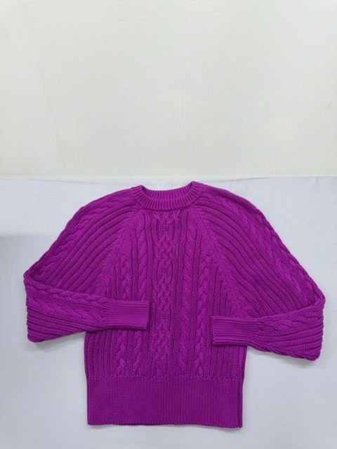 Lauren Ralph Lauren Purple Cable Knit Cotton Crewneck M Pony NWT