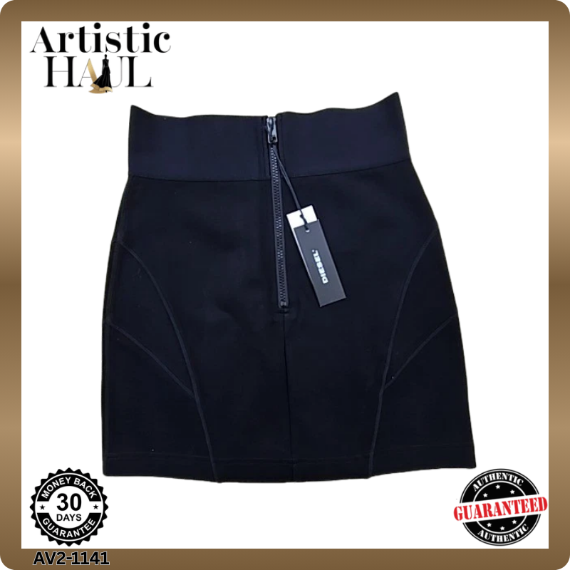 Diesel Black High-Waisted Mini Skirt M Zipper Polyamide Elastane