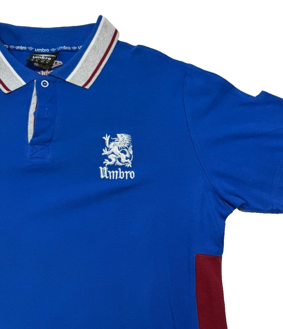 Umbro Men's Royal Blue Pique Polo Shirt Lion Crest Logo Short Sleeve Size XL