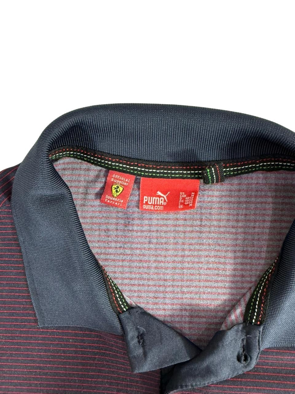 Puma Ferrari Polo Shirt Men's Size M Navy Red Striped Short Sleeve