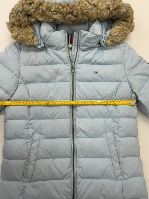 Tommy Jeans Boys Light Blue Puffer Jacket Size M Hooded Zip-Up