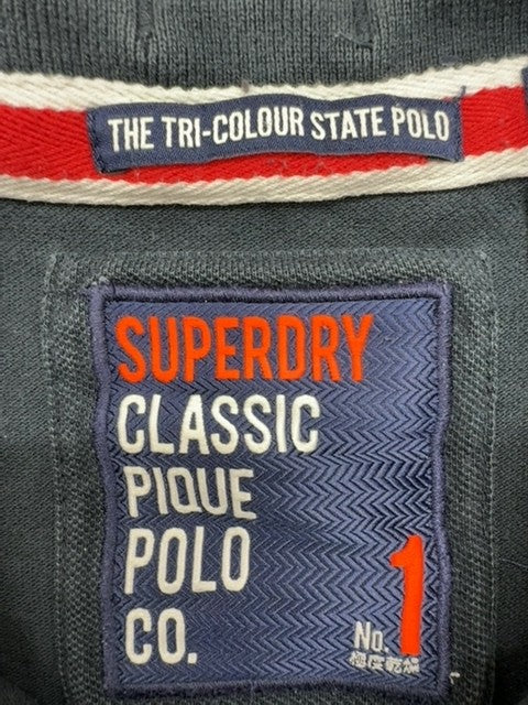 Superdry Men's Navy Short Sleeve Polo Shirt M Tri-Colour Pique