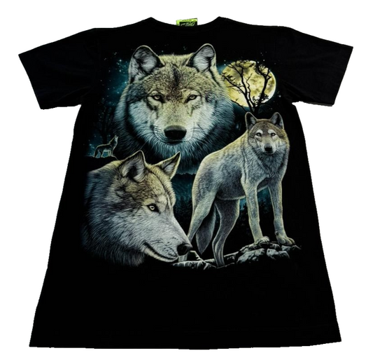 Unverified Brand Men's Black T-Shirt – Size S, Wolf Moon Wildlife Nature