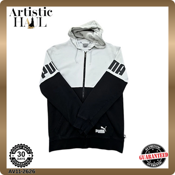 Puma Men's White/Black Color Block Zipper Hoodie Size S 589842