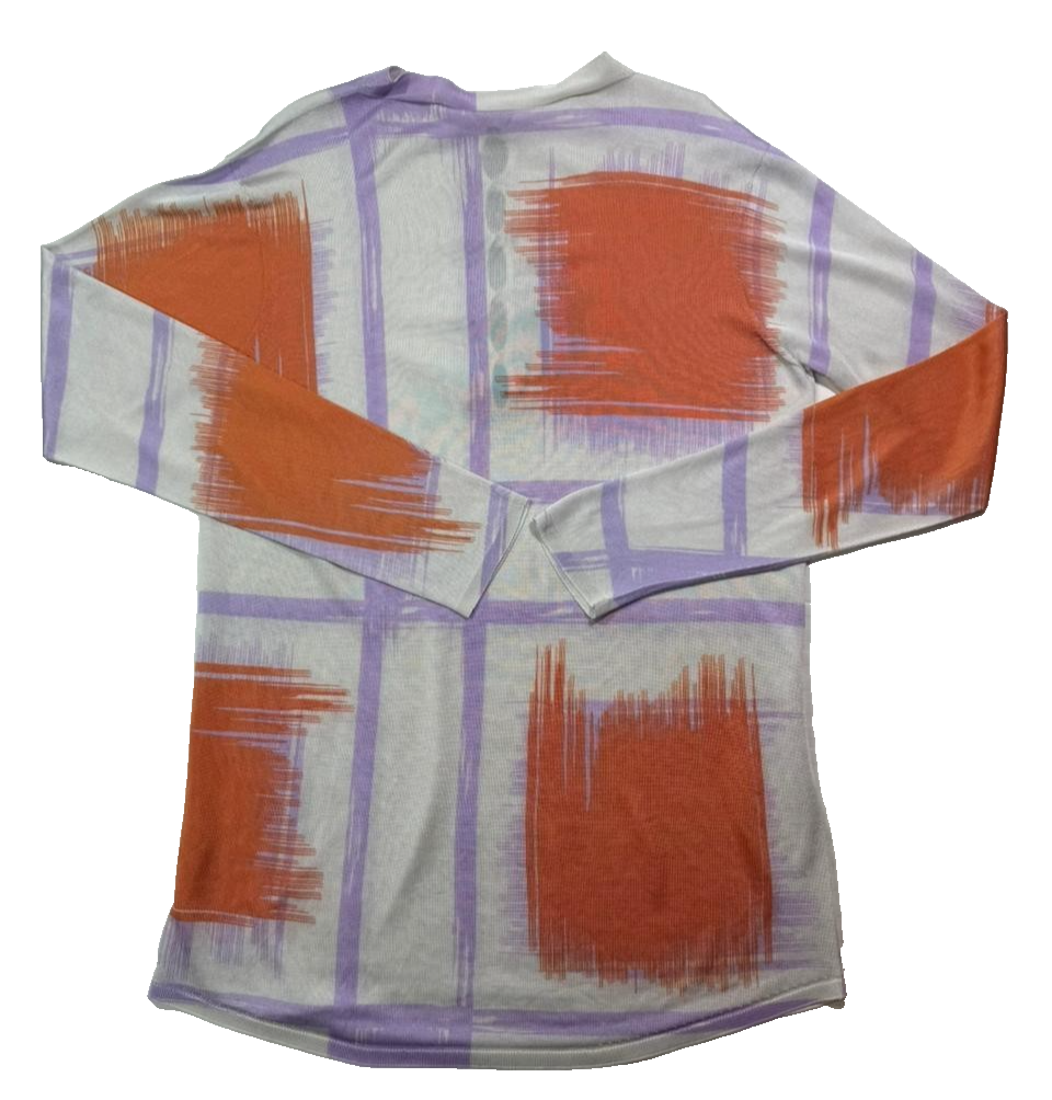 BNWT Giorgio Armani Orange Purple Grid Print Jersey Button V-Neck - Size 42